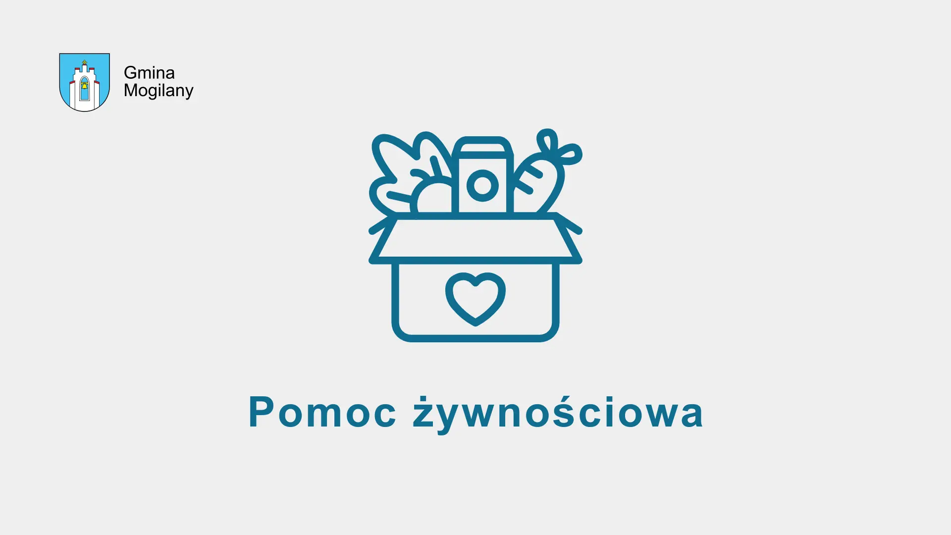 Grafika z torbą pełną żywności i napisem: pomoc żywnościowa
